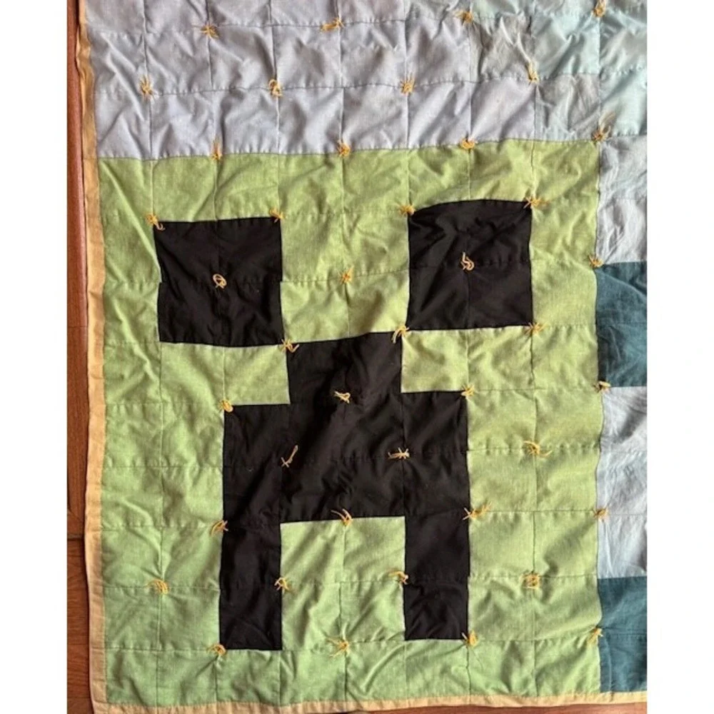 Mine Craft Steve Sword Creeper Knotted Throw Quilt Custom 58